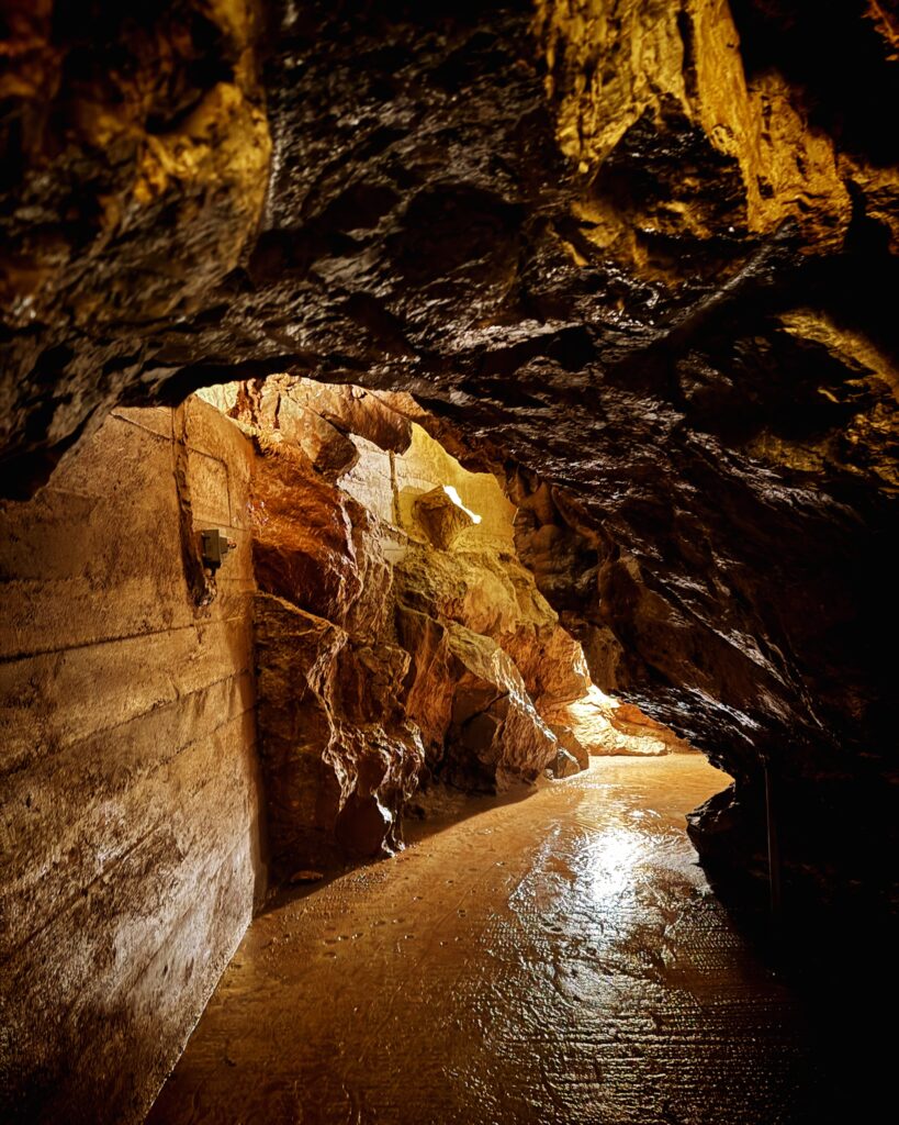 Inside Linville Caverns NC, showing stunning rock formations.